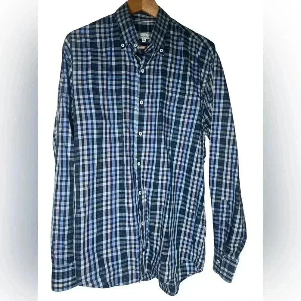 Peter Millar Summer Comfort Blue Plaid Button Down Shirt